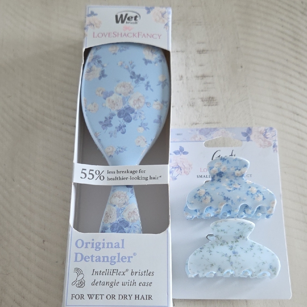 LoveShackFancy Blue Floral Detangler Brush